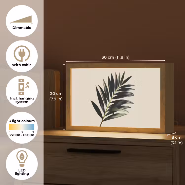 Palmblad - Subtiel - Groen - beige Light Box met kabel (Tafellamp) klein -USP_EN