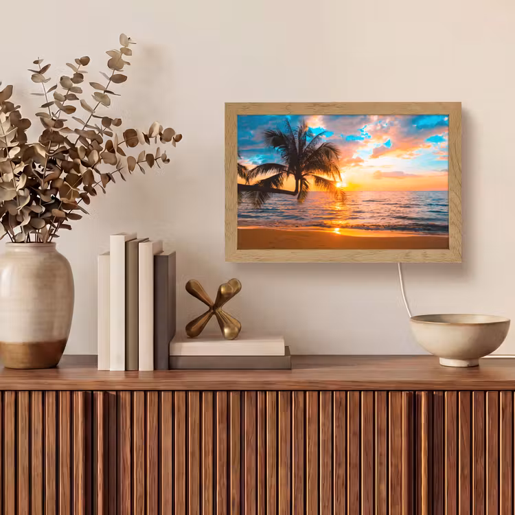 Palm - Zonsondergang - Horizon - Strand - Zee - Tropisch Light Box met kabel (Tafellamp) klein -sfeer2