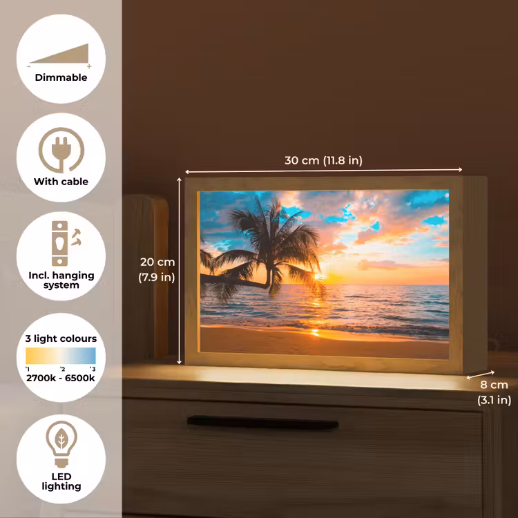 Palm - Zonsondergang - Horizon - Strand - Zee - Tropisch Light Box met kabel (Tafellamp) klein -USP_EN