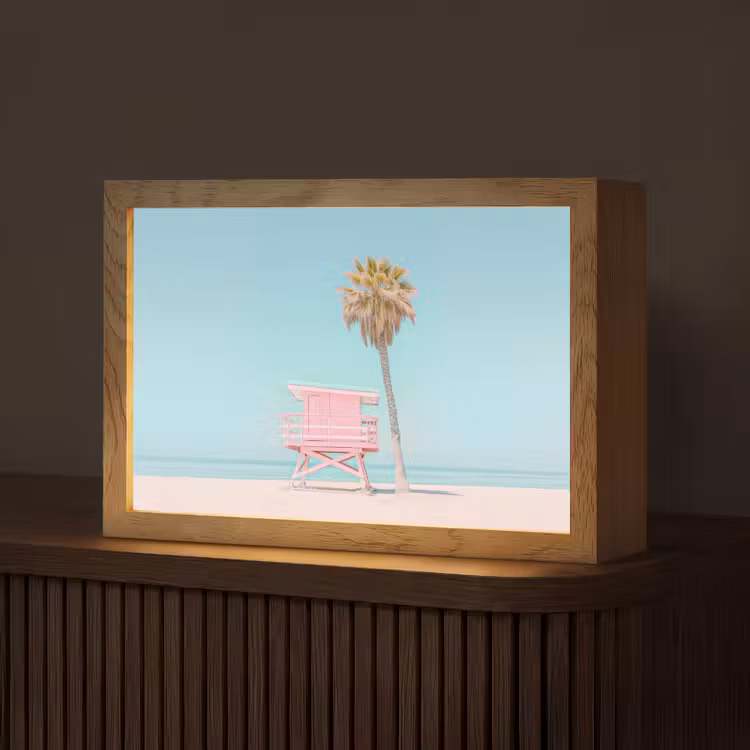 Palmboom - Strandhuis - Roze Light Box met kabel (Tafellamp) klein -z3d_website