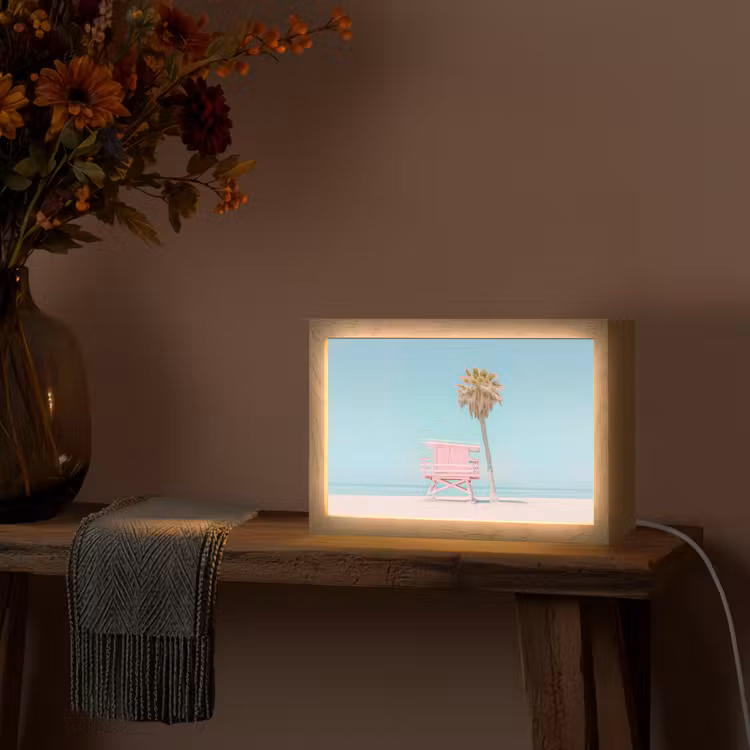 Palmboom - Strandhuis - Roze Light Box met kabel (Tafellamp) klein -sfeer4