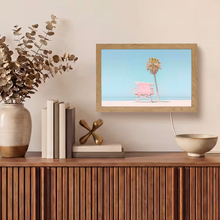 Palmboom - Strandhuis - Roze Light Box met kabel (Tafellamp) klein -sfeer2