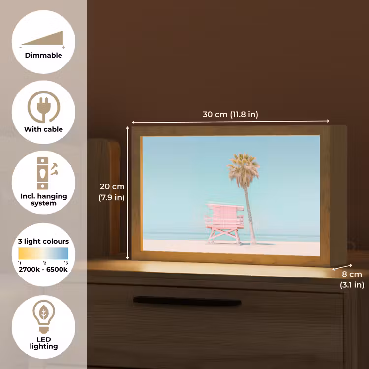 Palmboom - Strandhuis - Roze Light Box met kabel (Tafellamp) klein -USP_EN