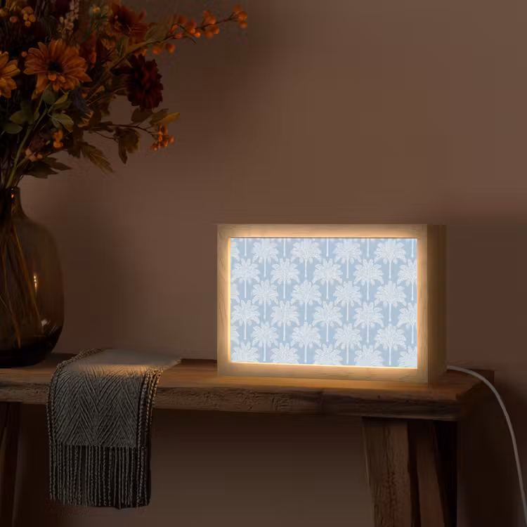 Palmboom - Modern - Blauw Light Box met kabel (Tafellamp) klein 924 -sfeer4