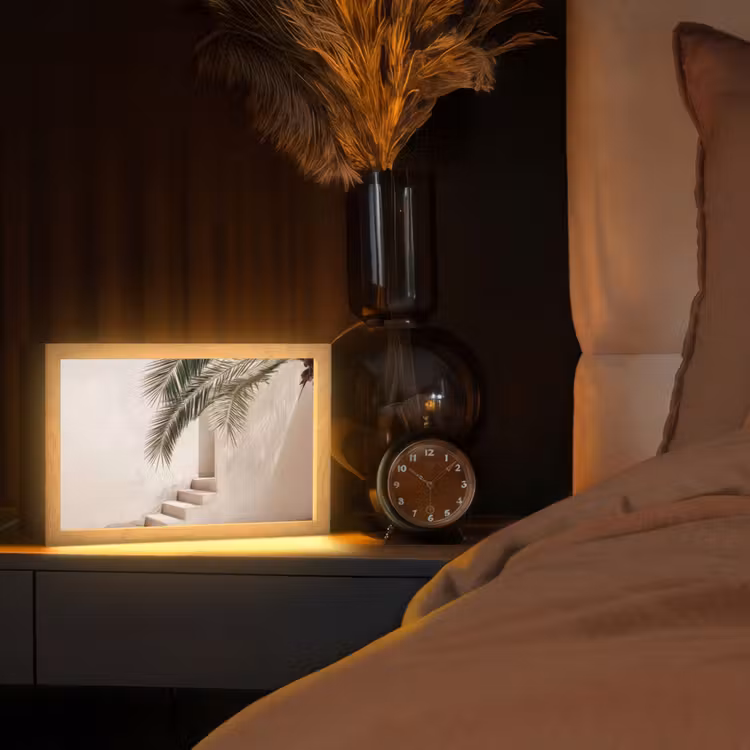 Palmboom - Schaduw - Trap - Beige Light Box met kabel (Tafellamp) klein -sfeer1
