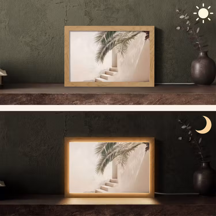Palmboom - Schaduw - Trap - Beige Light Box met kabel (Tafellamp) klein -sfeer3