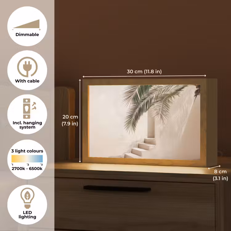 Palmboom - Schaduw - Trap - Beige Light Box met kabel (Tafellamp) klein -USP_EN