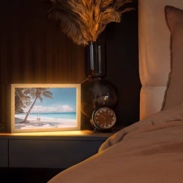 Palmboom - Schommel - Strand - Lucht Light Box met kabel (Tafellamp) klein -sfeer1