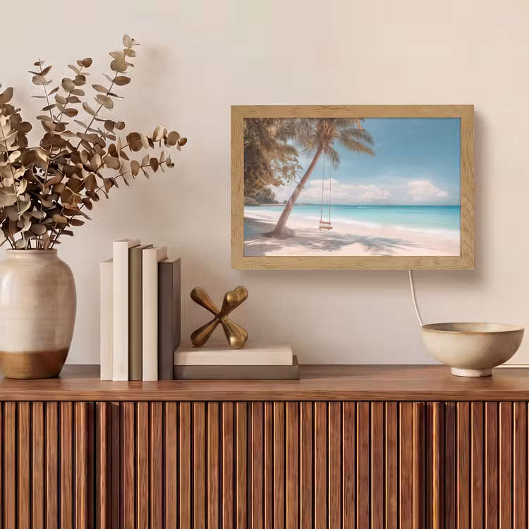 Palmboom - Schommel - Strand - Lucht Light Box met kabel (Tafellamp) klein -sfeer2