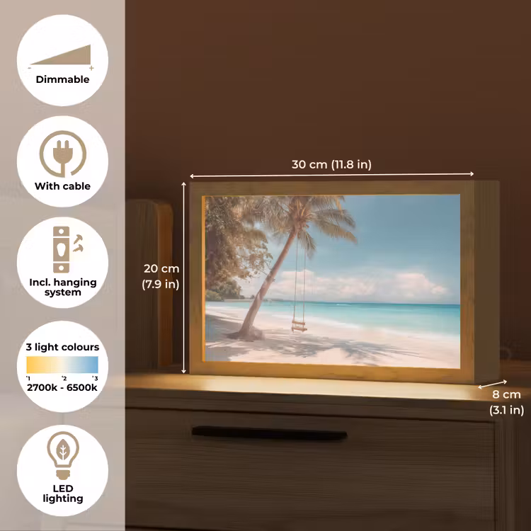 Palmboom - Schommel - Strand - Lucht Light Box met kabel (Tafellamp) klein -USP_EN