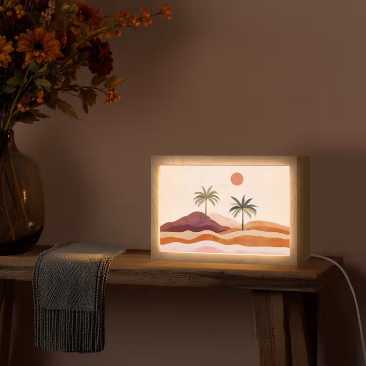 Palmbomen - Abstract - Zon - Heuvels Light Box met kabel (Tafellamp) klein -sfeer4