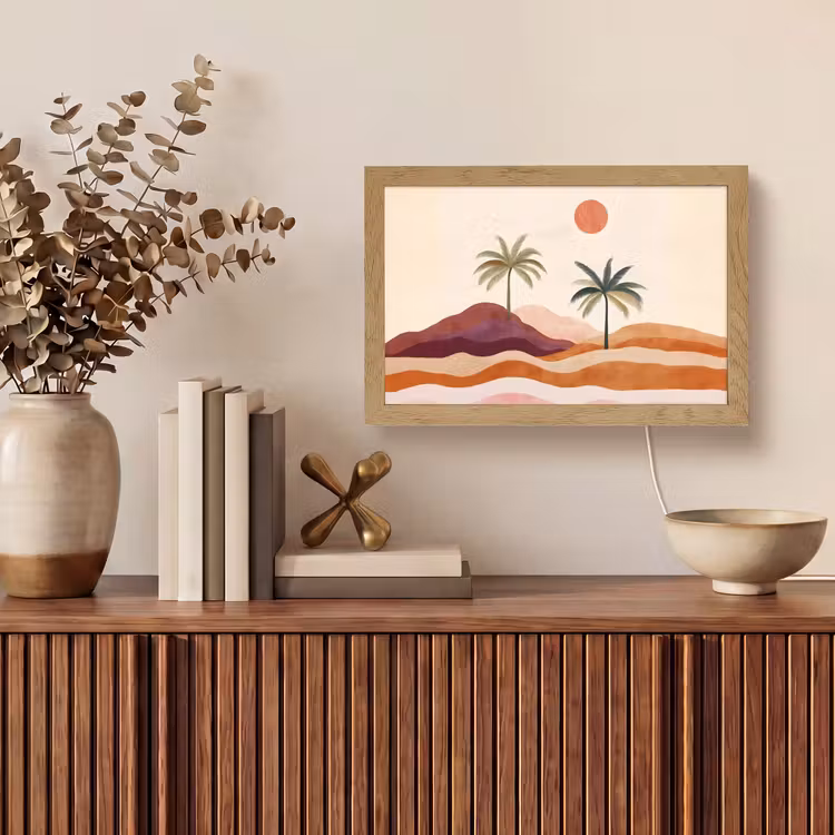 Palmbomen - Abstract - Zon - Heuvels Light Box met kabel (Tafellamp) klein -sfeer2