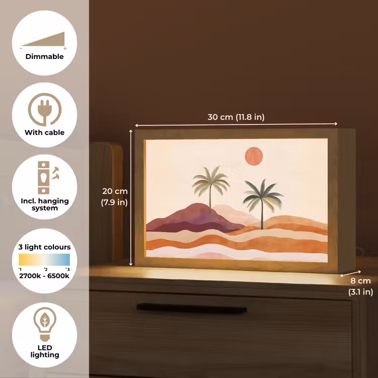 Palmbomen - Abstract - Zon - Heuvels Light Box met kabel (Tafellamp) klein -USP_EN