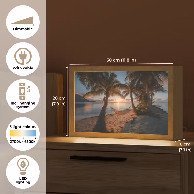 Palmbomen - Hangmat - Strand - Zonsondergang Light Box met kabel (Tafellamp) klein -USP_EN