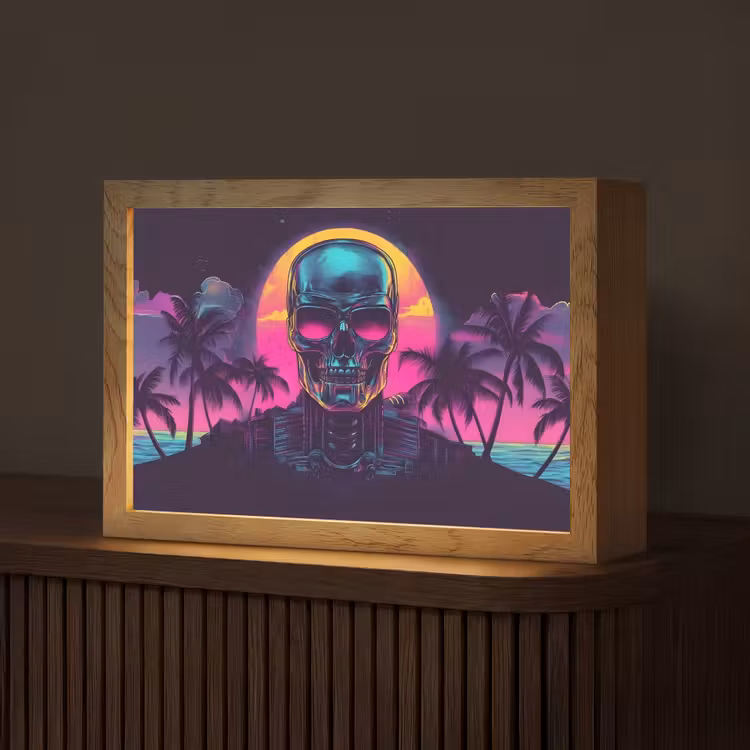 Palmbomen - Hoofd - Metallic - Zonsondergang Light Box met kabel (Tafellamp) klein -z3d_website