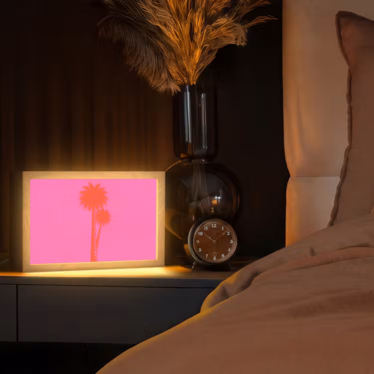 Palmbomen - Modern - Roze Light Box met kabel (Tafellamp) klein -sfeer1