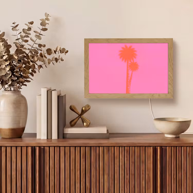 Palmbomen - Modern - Roze Light Box met kabel (Tafellamp) klein -sfeer2