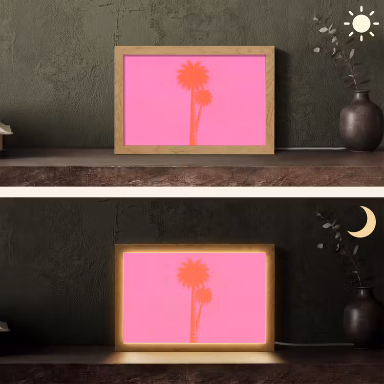 Palmbomen - Modern - Roze Light Box met kabel (Tafellamp) klein -sfeer3