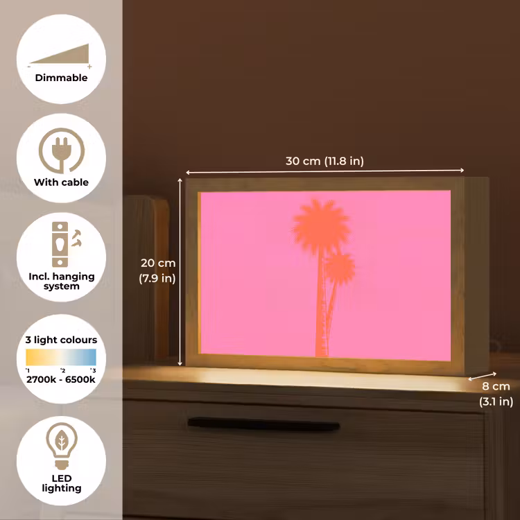 Palmbomen - Modern - Roze Light Box met kabel (Tafellamp) klein -USP_EN
