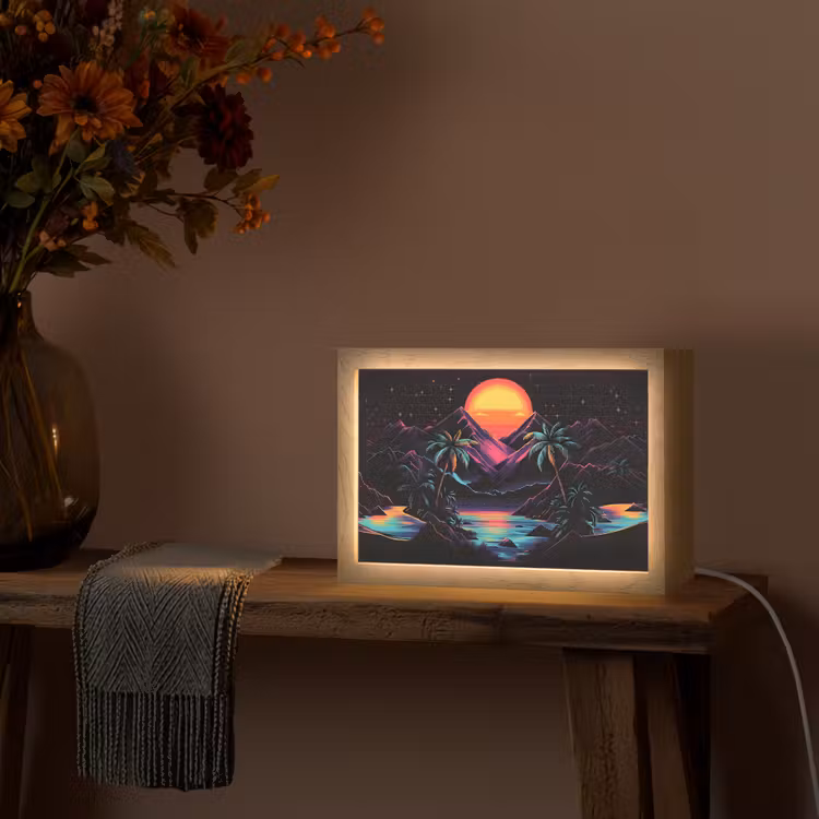 Palmbomen - Neonbergen - Sterrenhemel - Zon Light Box met kabel (Tafellamp) klein -sfeer4