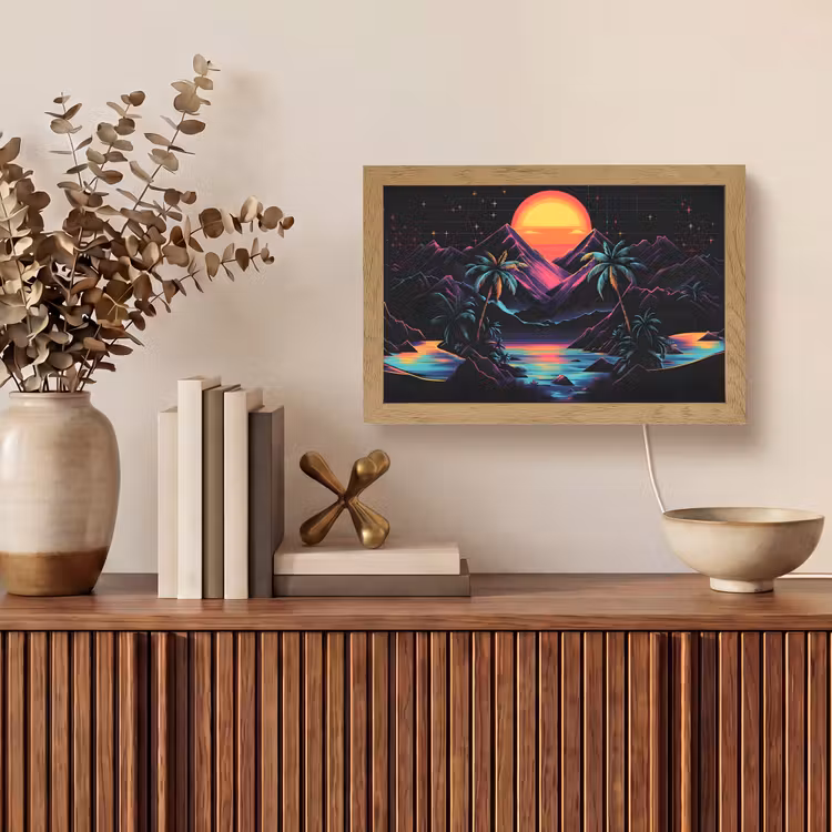 Palmbomen - Neonbergen - Sterrenhemel - Zon Light Box met kabel (Tafellamp) klein -sfeer2