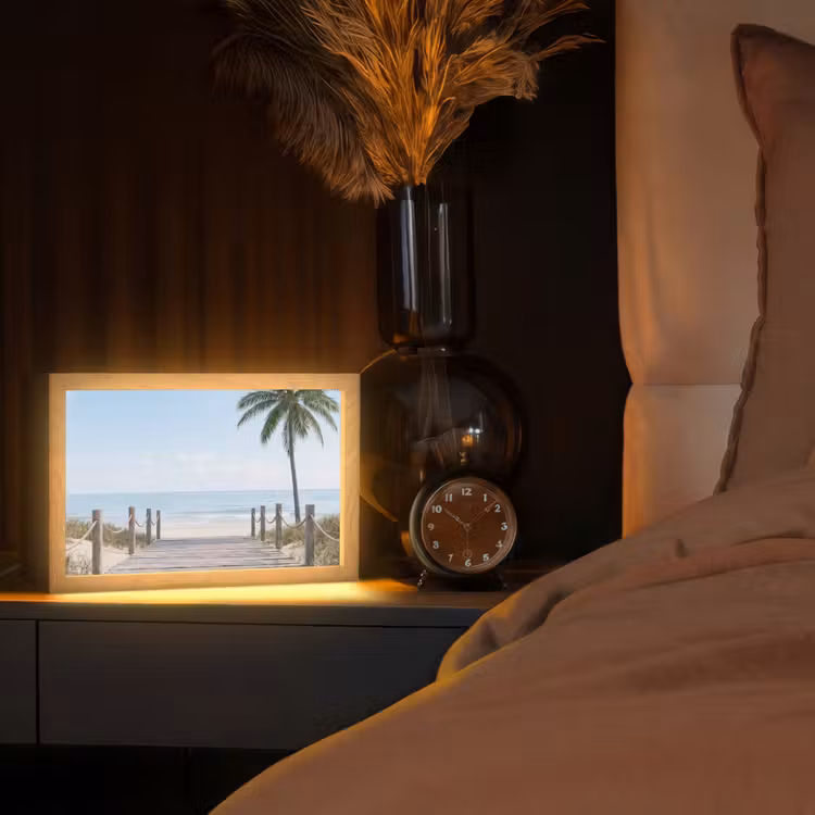 Palmbomen - Pad - Horizon Light Box met kabel (Tafellamp) klein -sfeer1