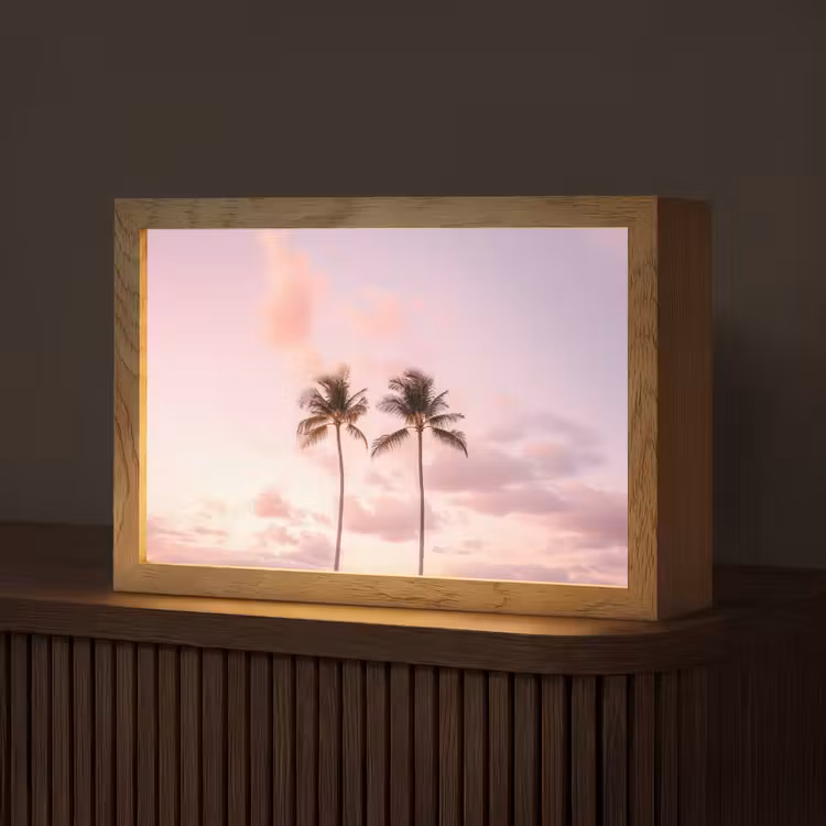 Palmbomen - Paars - Wolken - Lucht Light Box met kabel (Tafellamp) klein -z3d_website