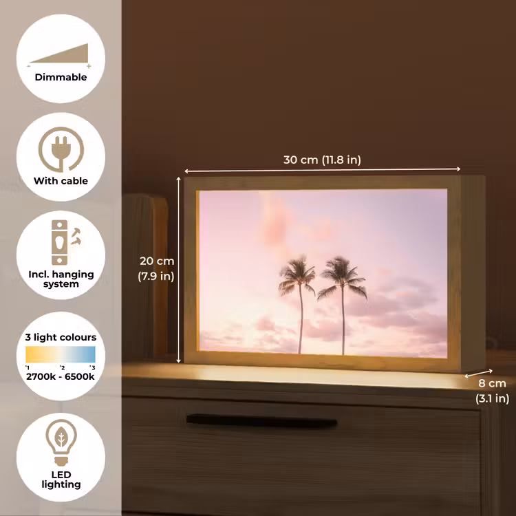 Palmbomen - Paars - Wolken - Lucht Light Box met kabel (Tafellamp) klein -USP_EN