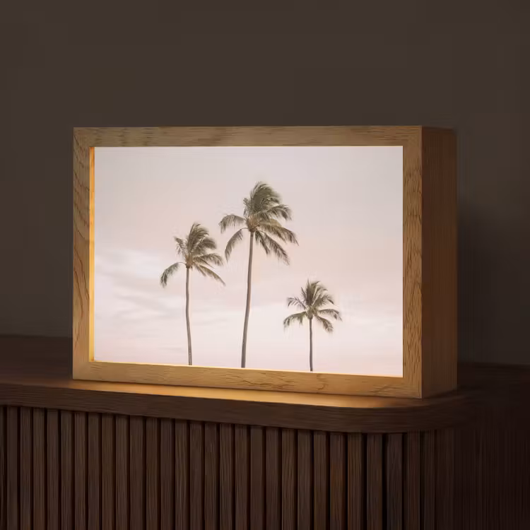 Palmbomen - Zonsondergang - Roze Light Box met kabel (Tafellamp) klein -z3d_website
