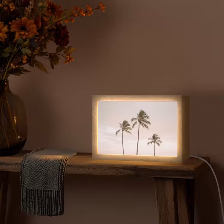 Palmbomen - Zonsondergang - Roze Light Box met kabel (Tafellamp) klein -sfeer4