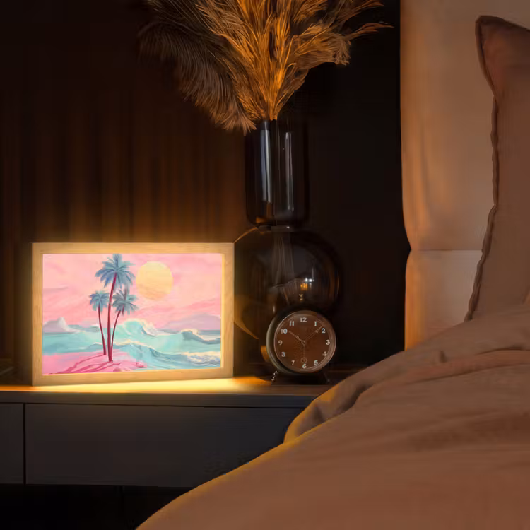 Palmbomen - Golven - Zee Light Box met kabel (Tafellamp) klein -sfeer1