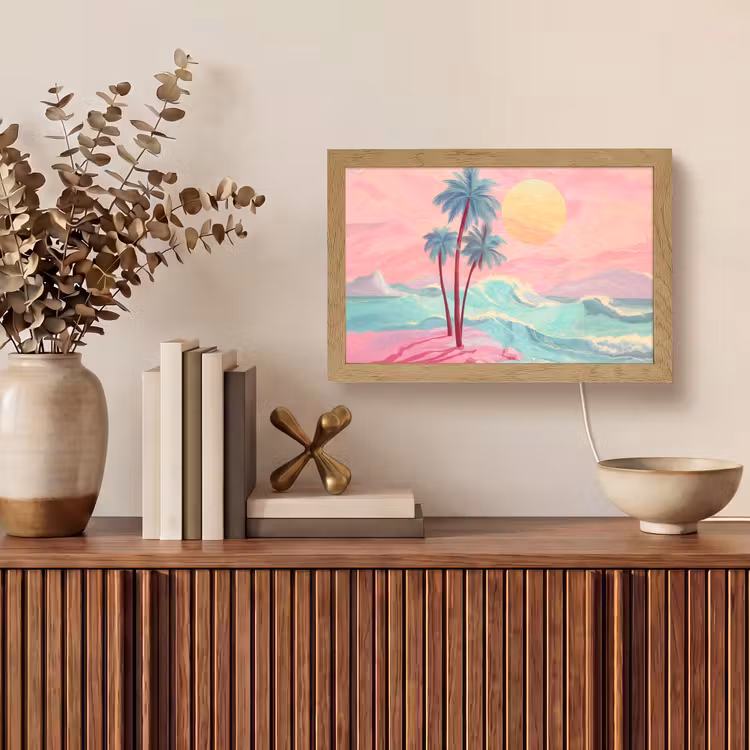 Palmbomen - Golven - Zee Light Box met kabel (Tafellamp) klein -sfeer2