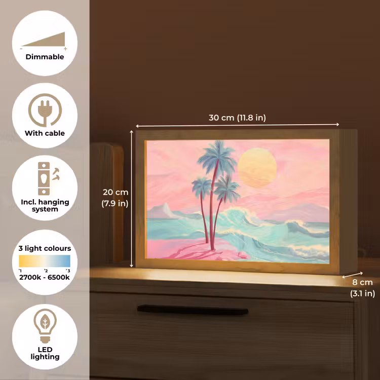 Palmbomen - Golven - Zee Light Box met kabel (Tafellamp) klein -USP_EN