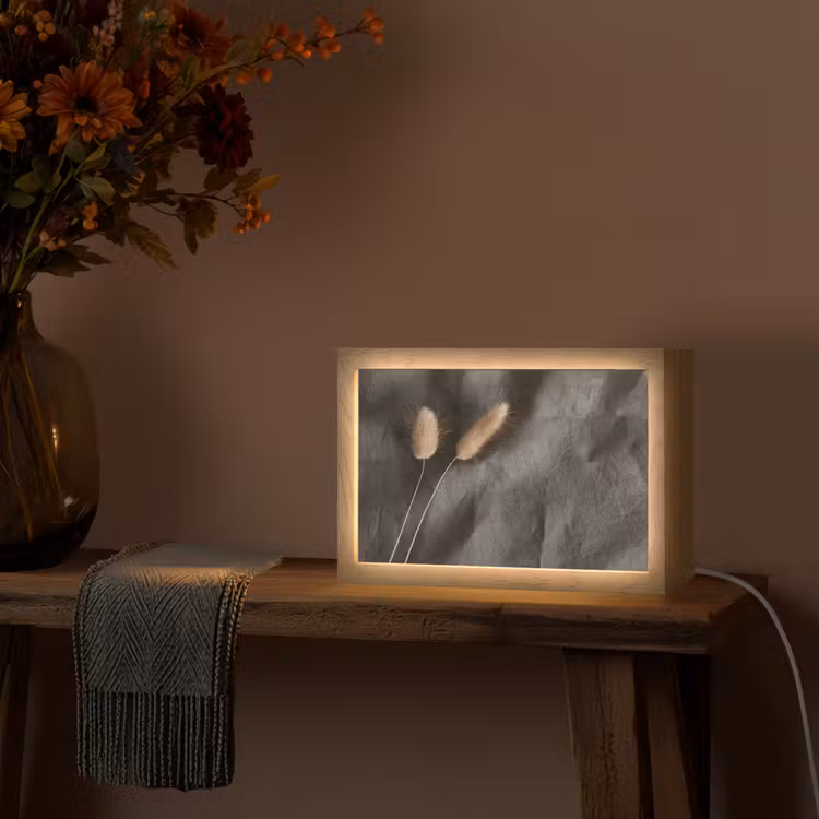 Pampasgras - Pluim - Zwart - Beige Light Box met kabel (Tafellamp) klein -sfeer4