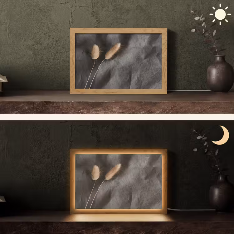 Pampasgras - Pluim - Zwart - Beige Light Box met kabel (Tafellamp) klein -sfeer3