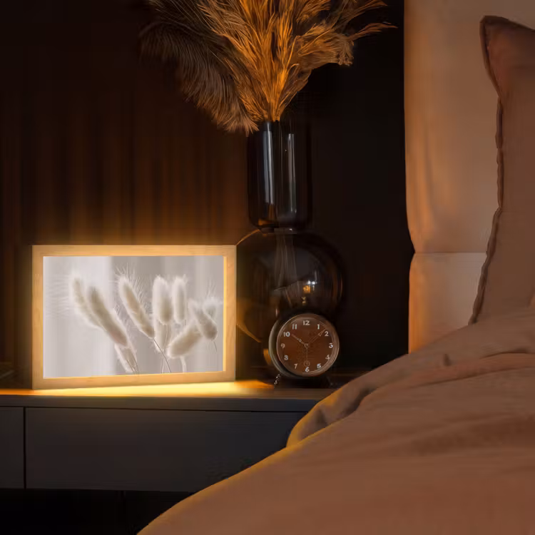 Pampasgras - Pluim - Wit Light Box met kabel (Tafellamp) klein -sfeer1