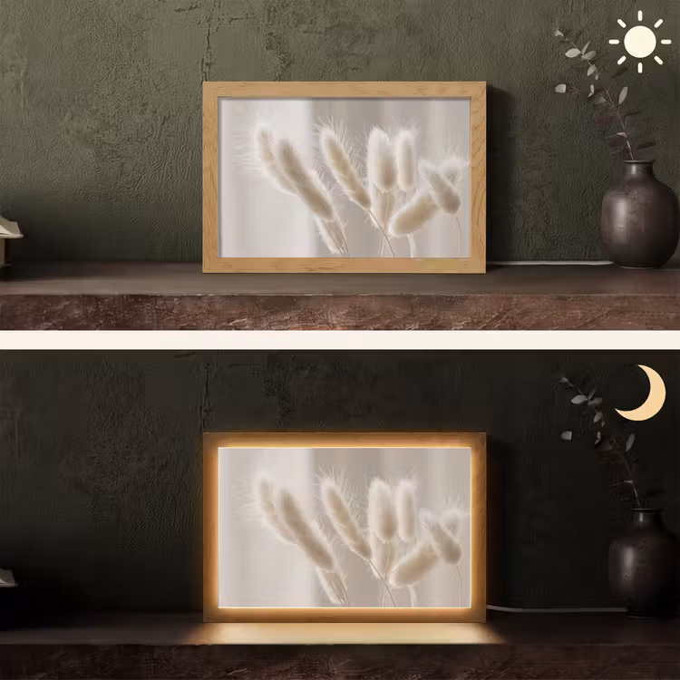 Pampasgras - Pluim - Wit Light Box met kabel (Tafellamp) klein -sfeer3