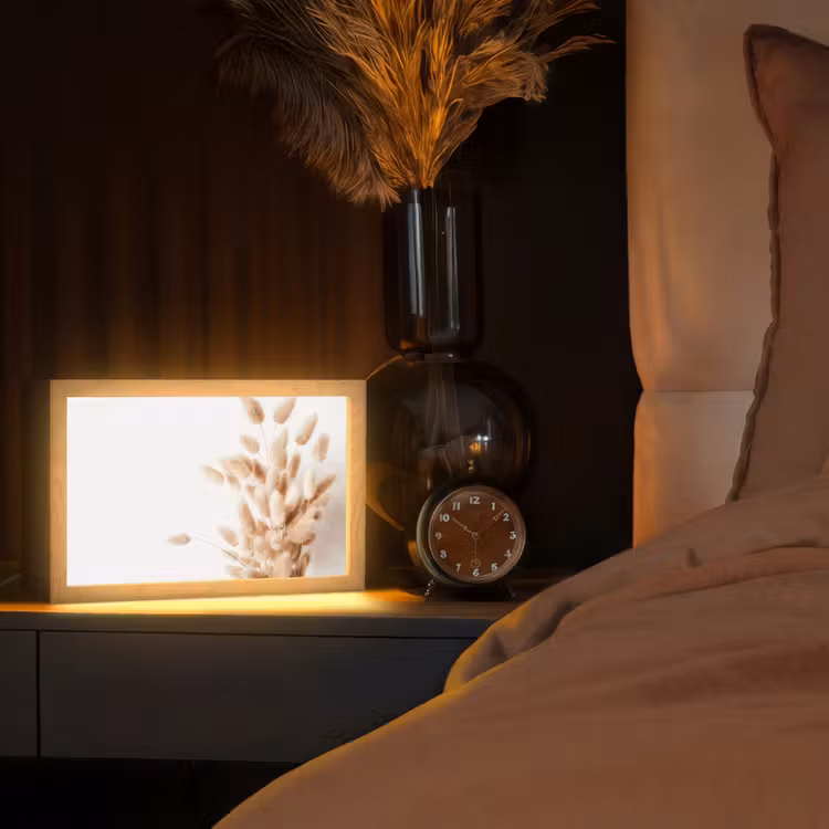 Pampasgras - Pluim - Wit - Beige Light Box met kabel (Tafellamp) klein -sfeer1