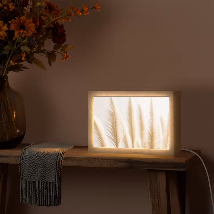 Pampas gras - Pluimen - Beige - Natuur Light Box met kabel (Tafellamp) klein -sfeer4