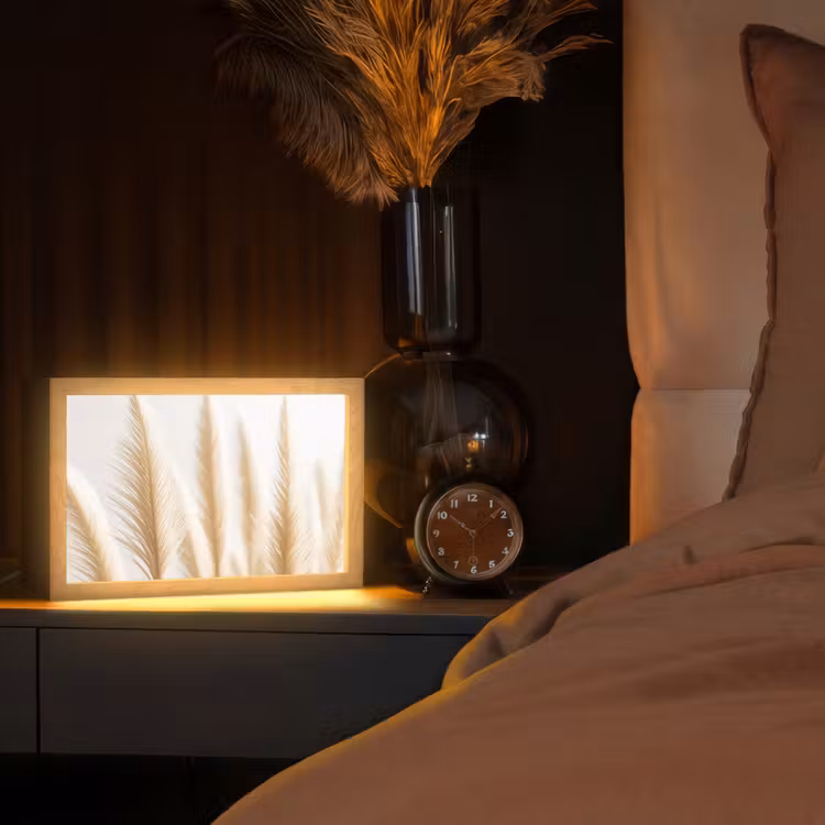 Pampas gras - Pluimen - Beige - Natuur Light Box met kabel (Tafellamp) klein -sfeer1