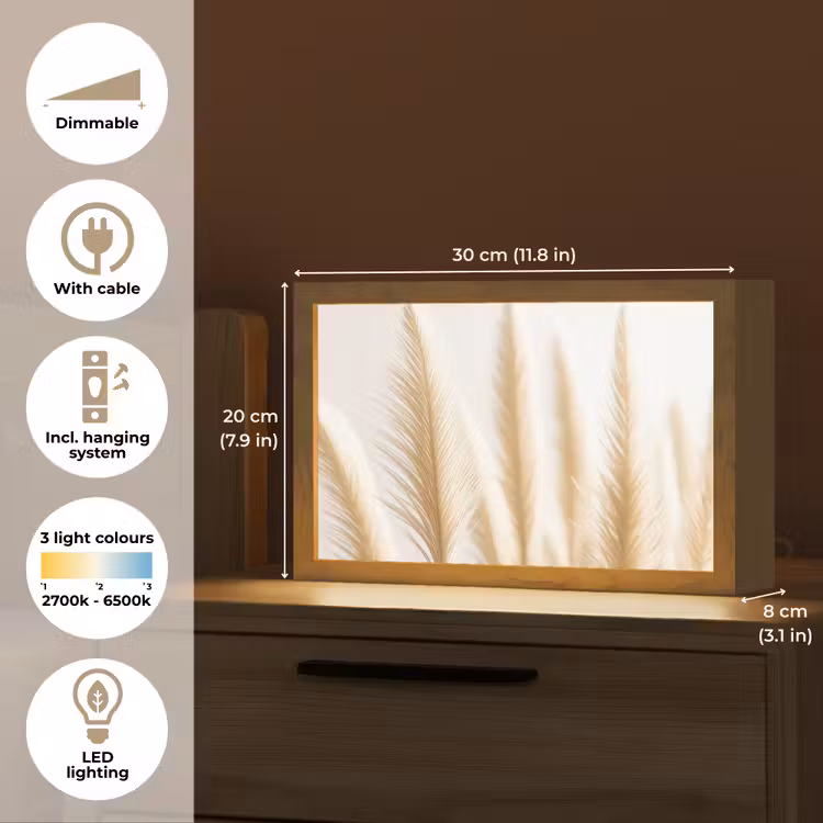 Pampas gras - Pluimen - Beige - Natuur Light Box met kabel (Tafellamp) klein -USP_EN