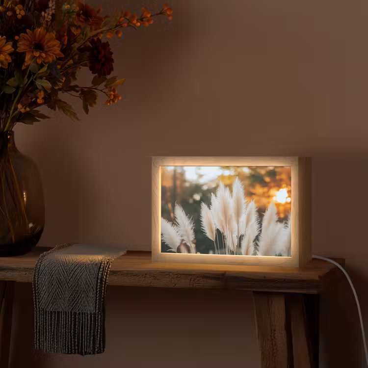 Pampasgras - Pluimen - Sierlijk Light Box met kabel (Tafellamp) klein -sfeer4