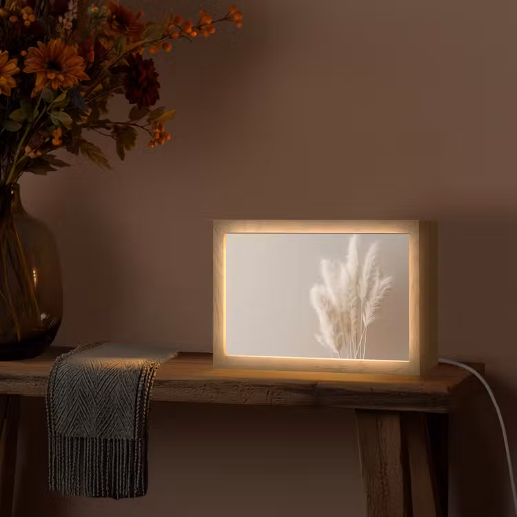 Pampasgras - Pluimen - Pastel - Wit Light Box met kabel (Tafellamp) klein -sfeer4