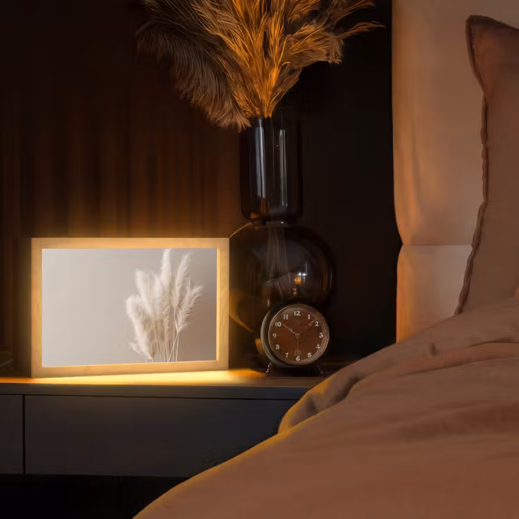 Pampasgras - Pluimen - Pastel - Wit Light Box met kabel (Tafellamp) klein -sfeer1