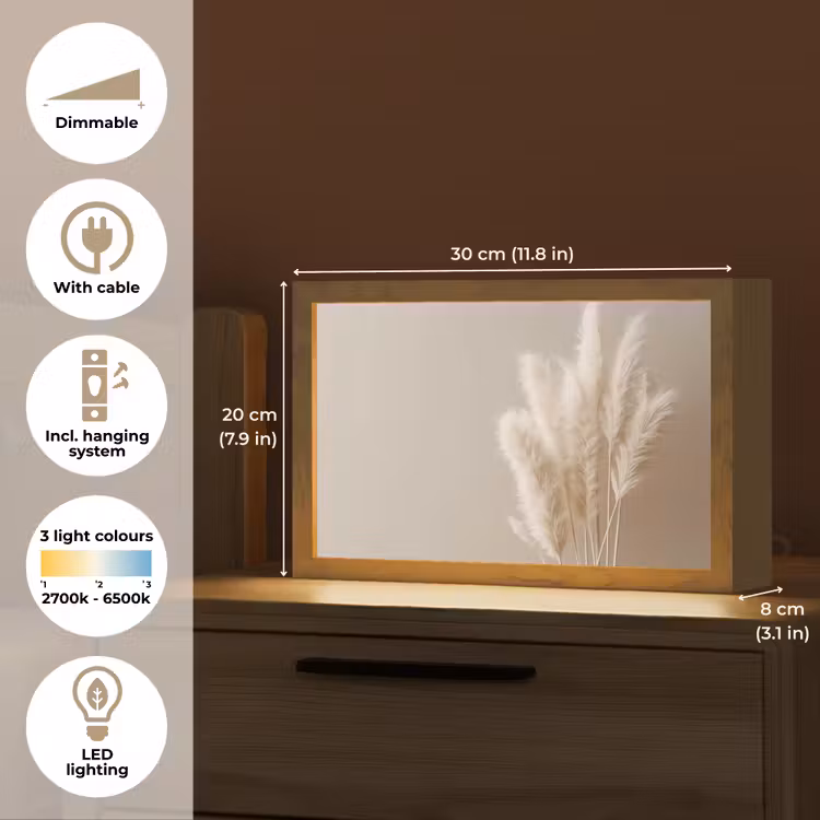 Pampasgras - Pluimen - Pastel - Wit Light Box met kabel (Tafellamp) klein -USP_EN