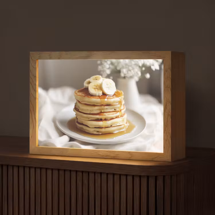Pannenkoeken - Banaan - Siroop - Wit - Beige Light Box met kabel (Tafellamp) klein -z3d_website