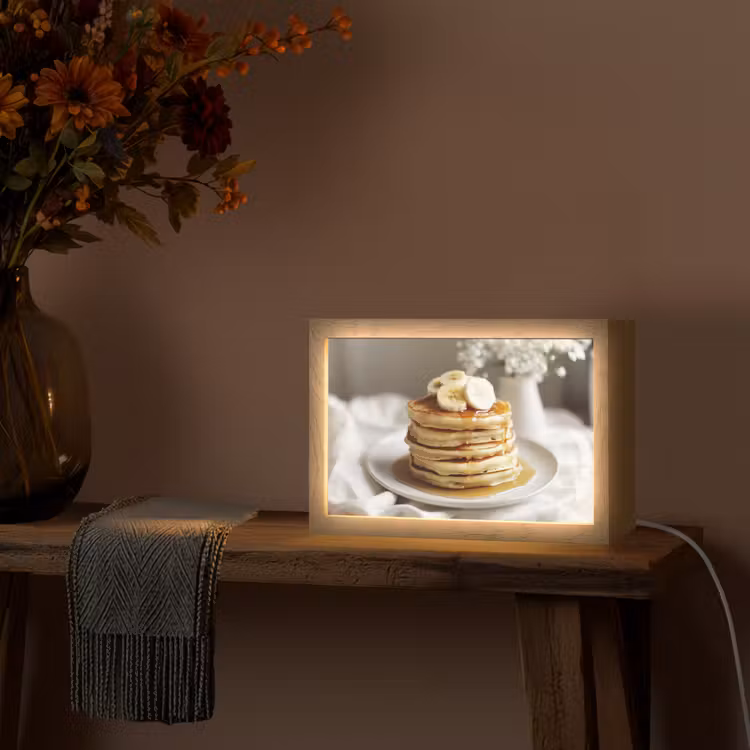 Pannenkoeken - Banaan - Siroop - Wit - Beige Light Box met kabel (Tafellamp) klein -sfeer4