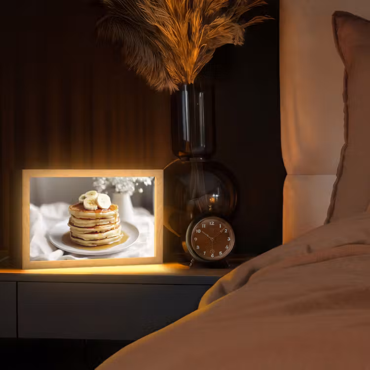 Pannenkoeken - Banaan - Siroop - Wit - Beige Light Box met kabel (Tafellamp) klein -sfeer1
