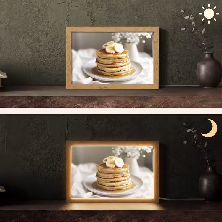 Pannenkoeken - Banaan - Siroop - Wit - Beige Light Box met kabel (Tafellamp) klein -sfeer3