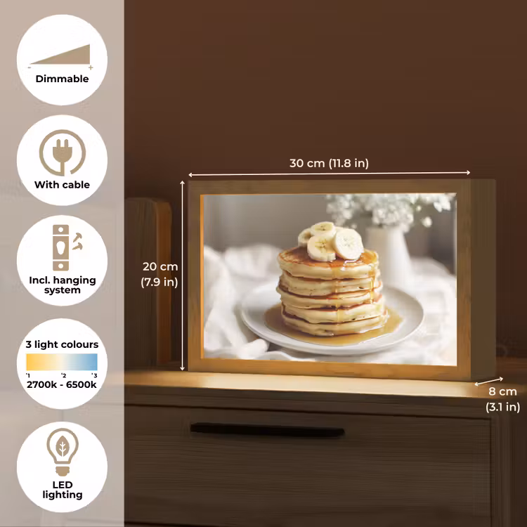 Pannenkoeken - Banaan - Siroop - Wit - Beige Light Box met kabel (Tafellamp) klein -USP_EN